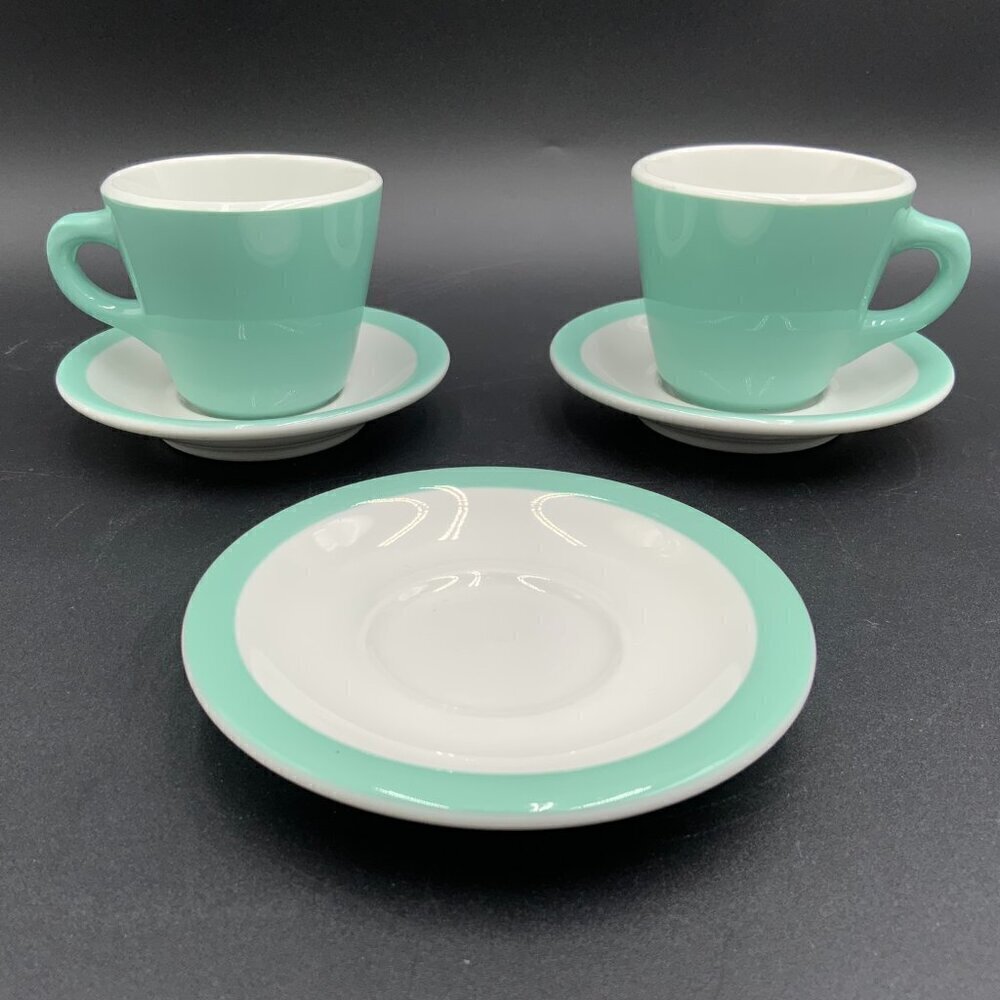 Vtg SHENANGO China USA Restaurant Ware Cups & Saucers Turquoise